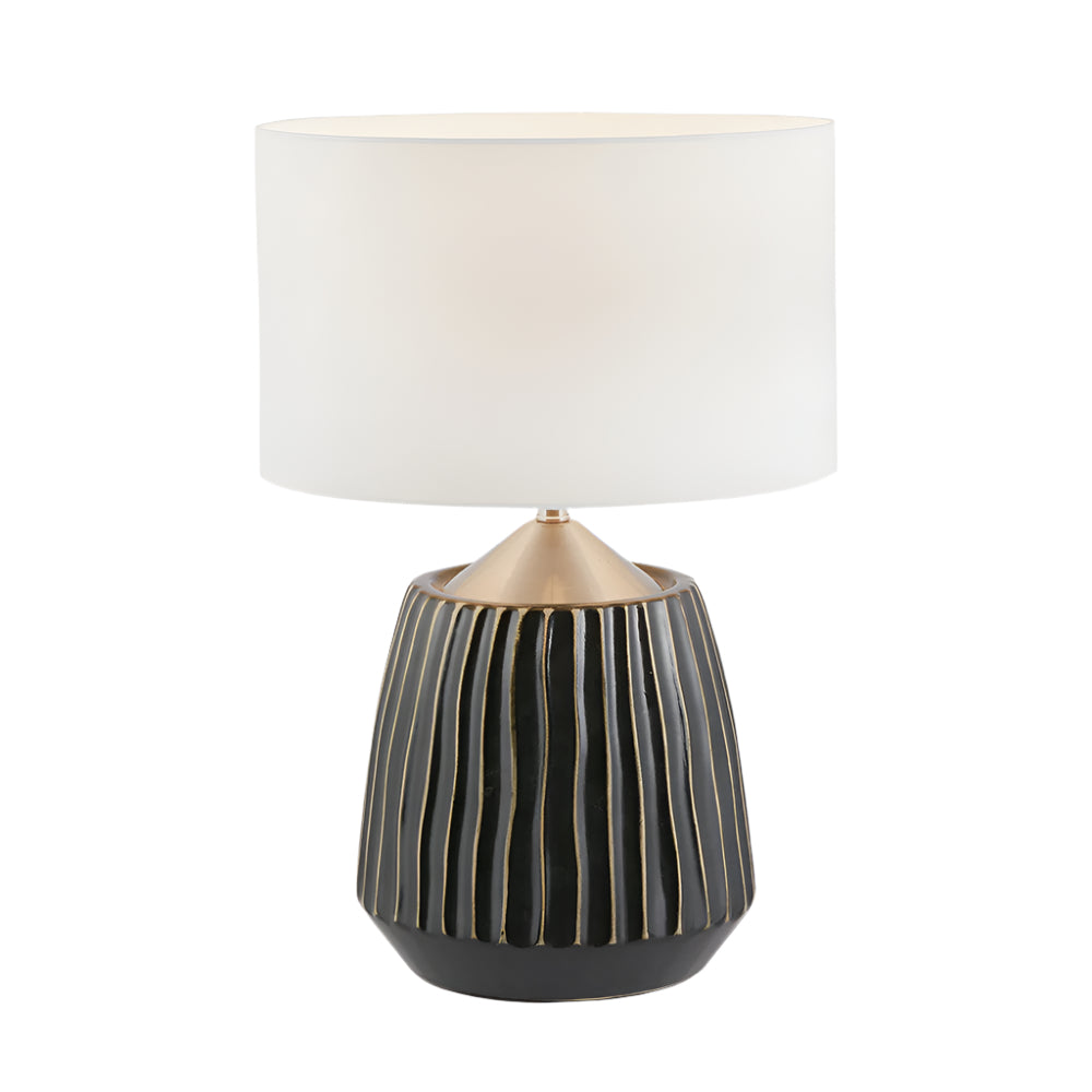 Artemis Black Textured Ceramic & Brushed Silver Table Lamp